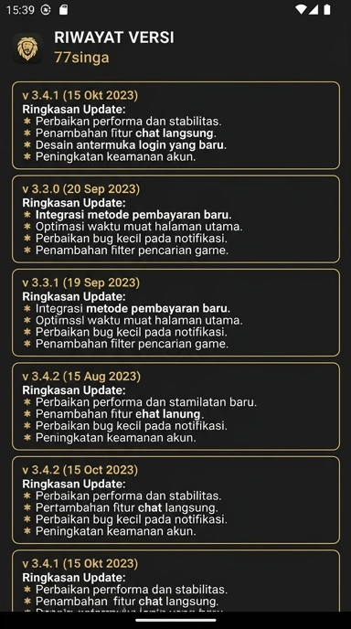 Riwayat Versi 77singa untuk pengguna Android