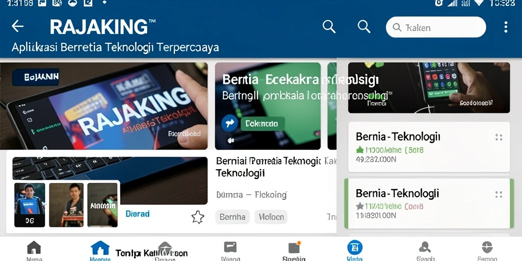 Antarmuka aplikasi RAJAKING menampilkan berita teknologi terkini.